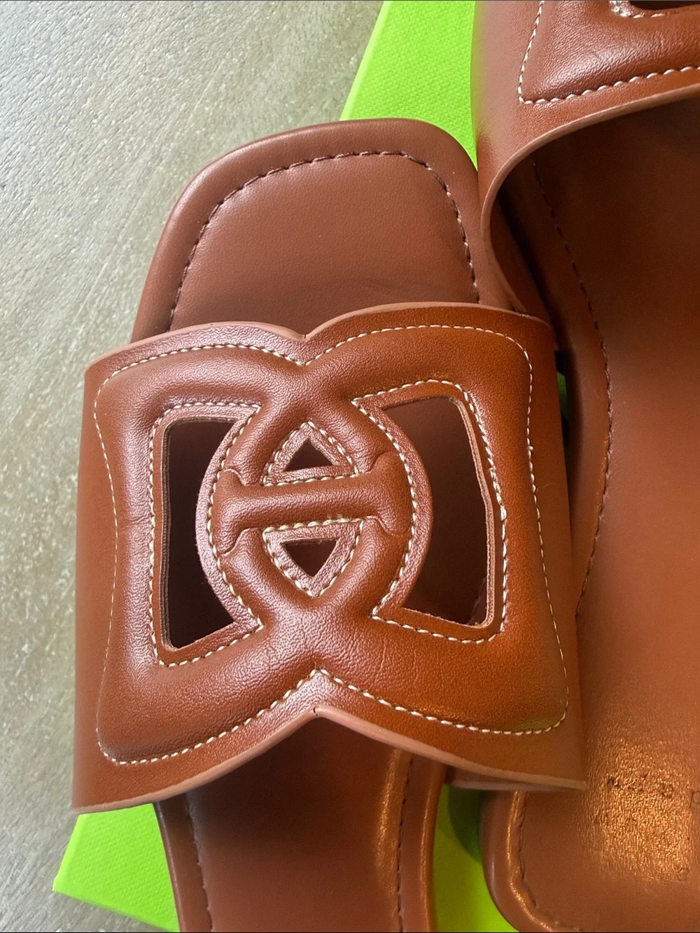 A New Day Cognac Slide Sandals with Decorative Cutout Strap